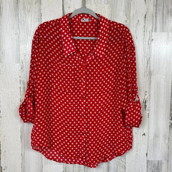Kut From the Kloth polka dot blouse button up red white size small officewear - Picture 1 of 8